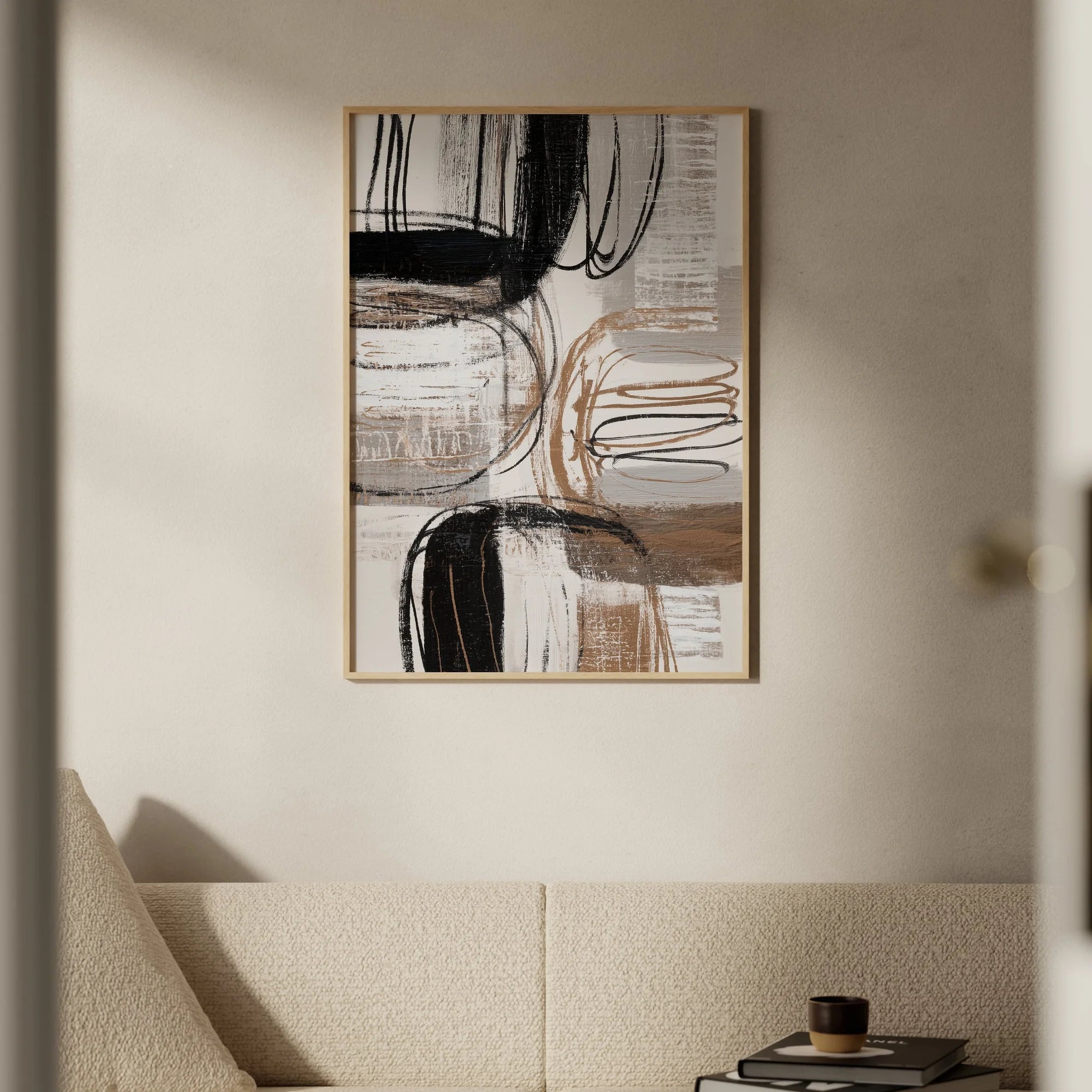 Gesture No.1 und No.2 als abstraktes Galerie-Duo, expressive Pinselstriche in schwarz, beige und braun, modernes Wandkunst Set