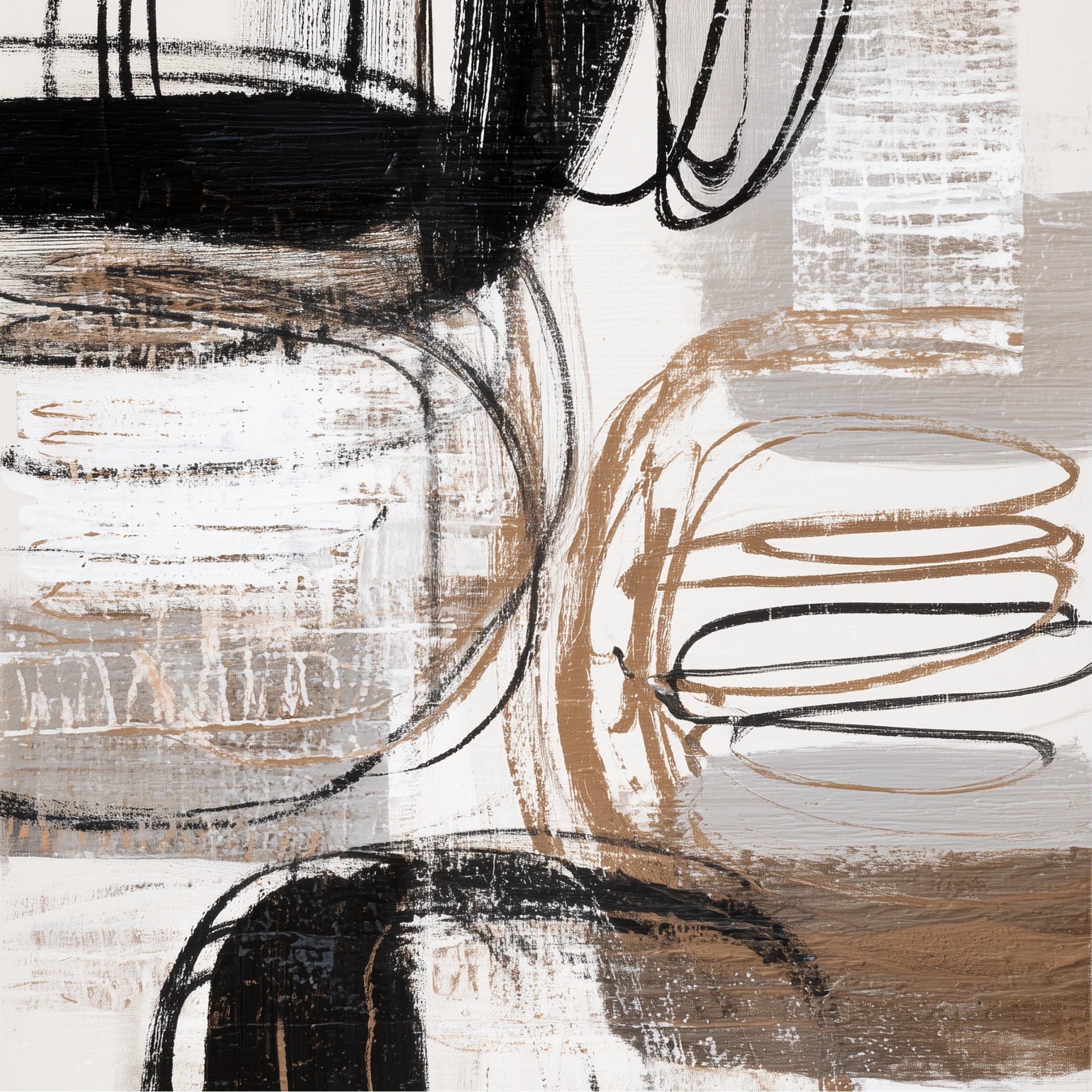 Gesture No. 1 Poster von Veróme mit abstrakten Linien, schwarzen und braunen Pinselstrichen sowie neutralen Beige- und Grautönen als moderne abstrakte Wandkunst.