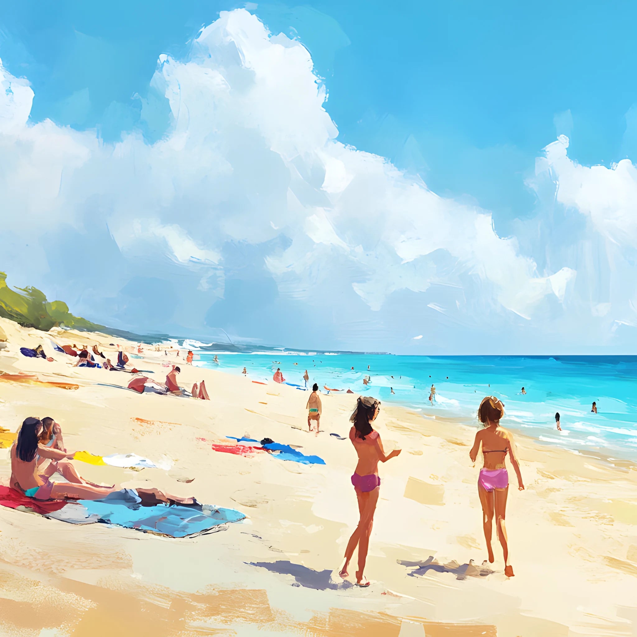 Summer’s Special Poster von Veróme mit sommerlicher Strandszene, türkisblauem Meer, hellem Sandstrand und blauem Himmel als moderne Sommer Wandkunst.